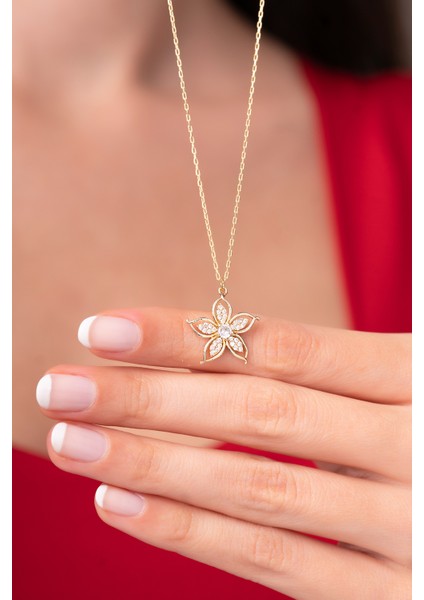 925 Ayar Gümüş Zincirli Lilyum Çiçeği Zarif Kadın Kolye modelleri
