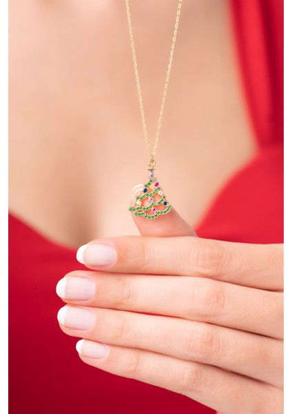 925 Ayar Gold Çam Ağacı Kadın Kolye