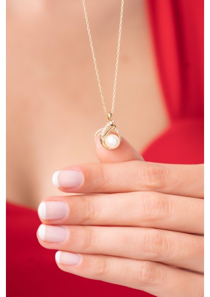 925 Ayar Gold Renkli Tatlı Su Kültür Incisi Kadın Kolye