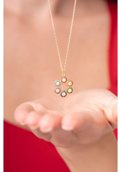 925 Ayar Gümüş Zincirli Gökkuşağı Girdabı Kadın Kolye