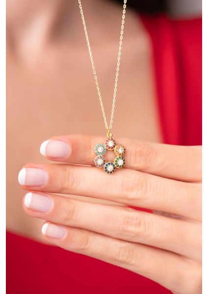 925 Ayar Gümüş Zincirli Gökkuşağı Girdabı Kadın Kolye fiyatları