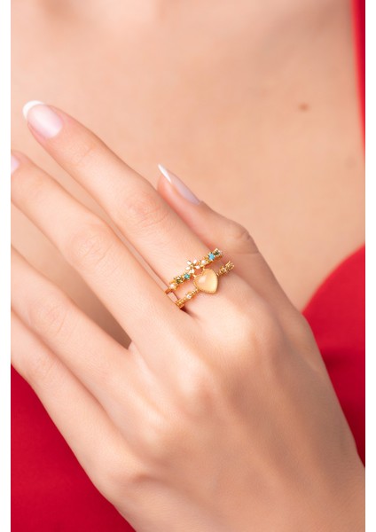 Ayarlanabilir Turuncu Taşlı Prenses Tasarımlı Kadın Yüzük