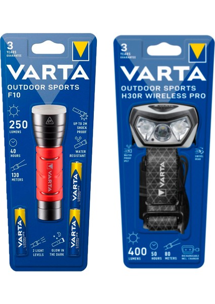 Aysima Outdoor Sports F10 LED El Feneri+Varta 18650 Outdoor Sports H30R Pro Kafa Feneri Wireless