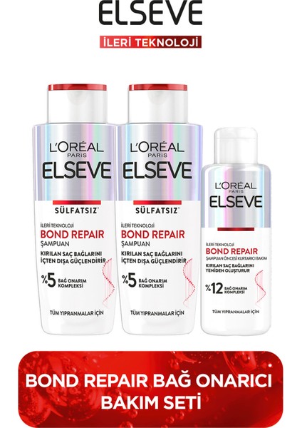 L'Oréal Paris 2'li L'oréal Paris Elseve Bond Repair Şampuan 200 ml + Şampuan Öncesi Kurtarıcı Bakım 200 ml Set