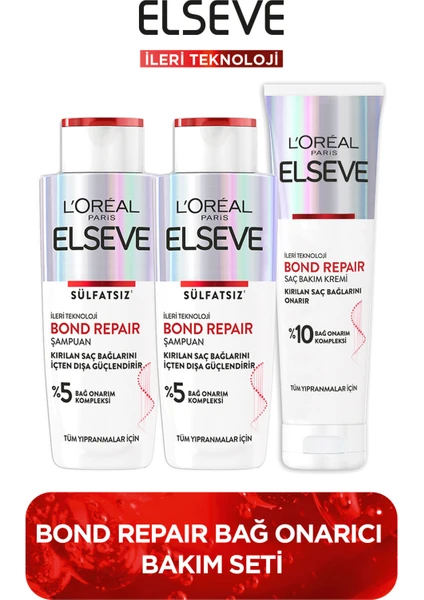 L'Oréal Paris 2'li Elseve Bond Repair Şampuan 200 ml + Saç Bakım Kremi 150 ml Set