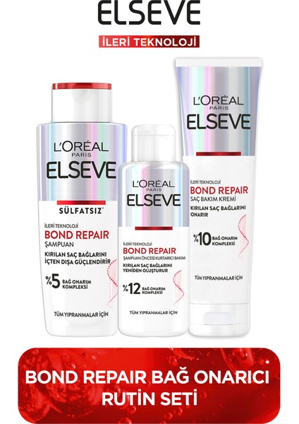 L'oréal Paris Elseve Bond Repair Şampuan + Şampuan Öncesi Kurtarıcı Bakım + Saç Bakım Kremi Seti