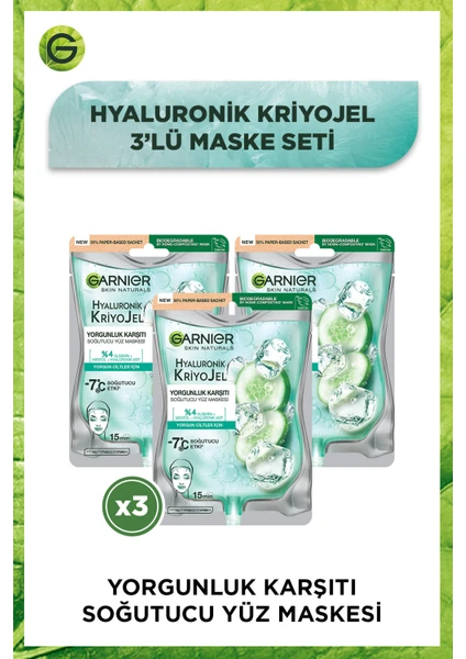 3'lü Garnier Hyaluronik Kriyojel Yorgunluk Karşıtı Soğutucu Yüz Maskesi Seti