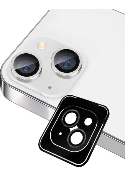 Apple iPhone 14 Alüminyum Alaşım Safir Temperli Cam Kamera Lens Koruyucu - Siyah