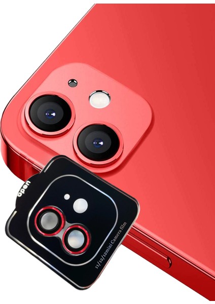 Apple iPhone 12 Alüminyum Alaşım Safir Temperli Cam Kamera Lens Koruyucu - Kırmızı