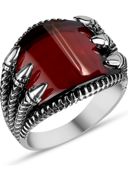 Garnet Zirkon Taşlı 925 Ayar Gümüş Yüzük