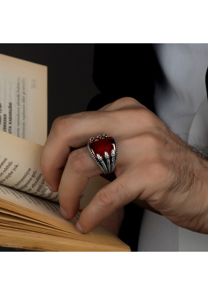 Garnet Zirkon Taşlı 925 Ayar Gümüş Yüzük