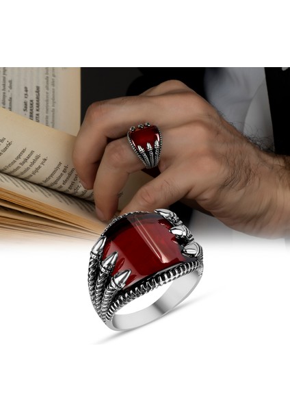 Garnet Zirkon Taşlı 925 Ayar Gümüş Yüzük