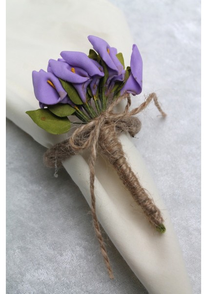 6 Adet Hasır Sargılı Mor Lale Peçete Yüzüğü