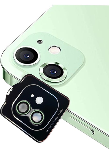 Apple iPhone 12 Mini Alüminyum Alaşım Safir Temperli Cam Kamera Lens Koruyucu - Yeşil