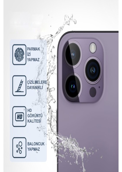 Case World Apple iPhone 14 Pro Max Alüminyum Alaşım Safir Temperli Cam Kamera Lens Koruyucu - Gümüş