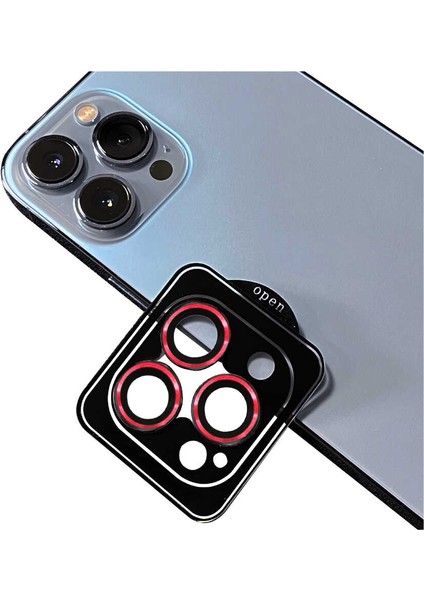 Case World Apple iPhone 14 Pro Max Alüminyum Alaşım Safir Temperli Cam Kamera Lens Koruyucu - Kırmızı