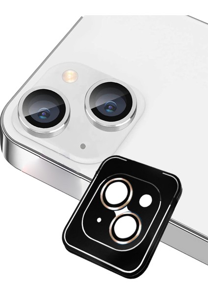 Apple iPhone 14 Plus Alüminyum Alaşım Safir Temperli Cam Kamera Lens Koruyucu - Gold