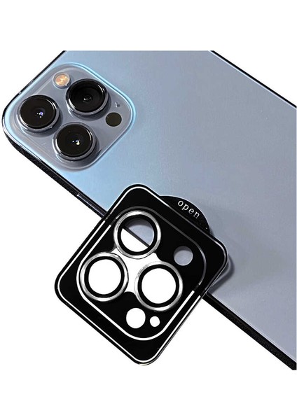 Apple iPhone 14 Pro Alüminyum Alaşım Safir Temperli Cam Kamera Lens Koruyucu - Gümüş