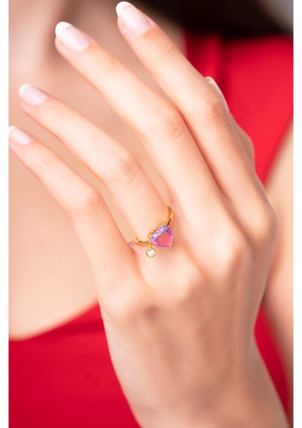 925 Ayar Ayarlanabilir Mor Kristal Renkli Parlak Taşlı Kadın Yüzük fiyatları