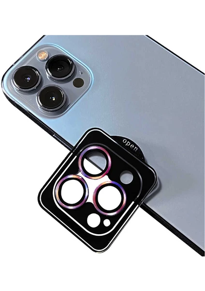 Apple iPhone 13 Pro Alüminyum Alaşım Safir Temperli Cam Kamera Lens Koruyucu - Lila