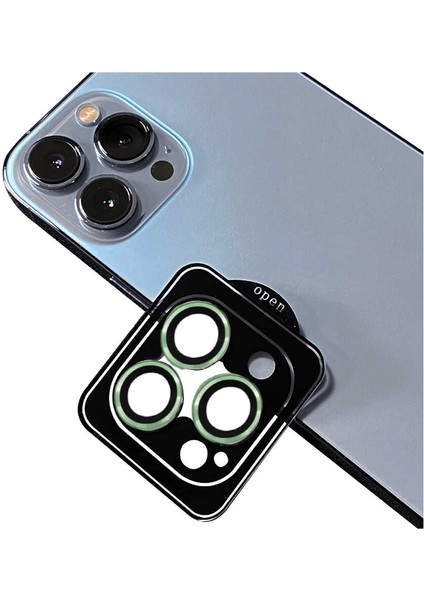 Apple iPhone 13 Pro Max Safir Temperli Cam Kamera Lens Koruyucu - Yeşil