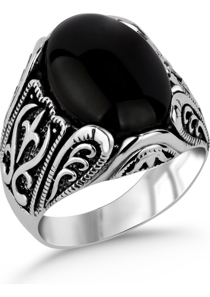 Siyah Onyx Taşlı 925 Ayar Gümüş Erkek Yüzük fiyatları