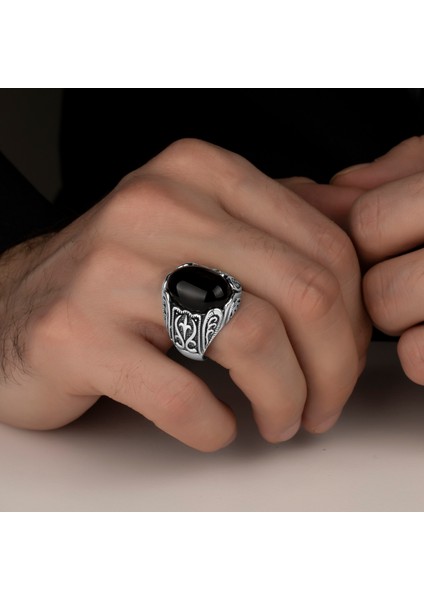 Siyah Onyx Taşlı 925 Ayar Gümüş Erkek Yüzük modelleri