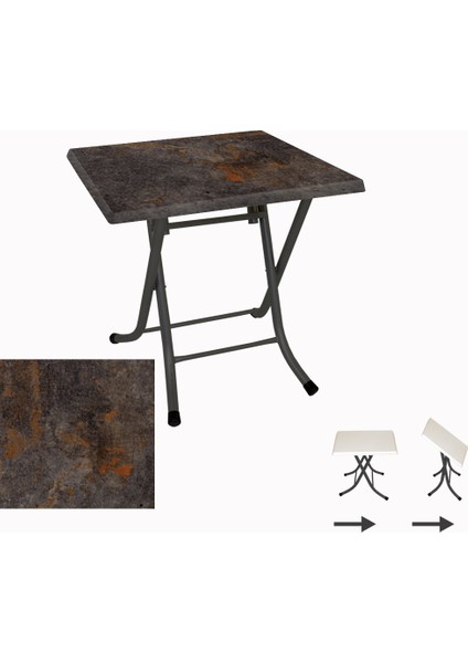 Klasik Katlanır Werzalit Kare Tabla Masa (80X80) - Metalic Oxid 3