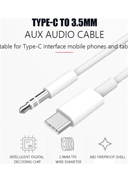 Xiaomi / Huawei / Oppo Uyumlu Type-C To 3.5mm Aux Kablosu Dönüştürücü 1 Metre Beyaz modelleri