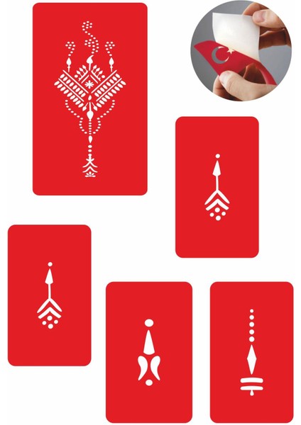 Mısır Motifi 5 Adet Geçici Dövme Kına Şablonu