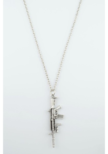 M4 - Pubg Fortnine Call Of Duty Erkek Kadın Kolye Antik Gümüş Kaplama - 60 cm Düz Zinci