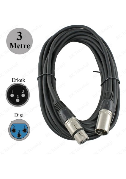 3 Pin Xlr Mikrofon Mikser Ses Uzatma Kablosu - 3 Metre