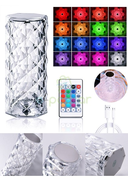 16 Renk 4 Mod Diamond Aydınlatma Masa Lambası Rose Silindir Dokunmatik & Kumandalı USB Şarjlı fiyatları