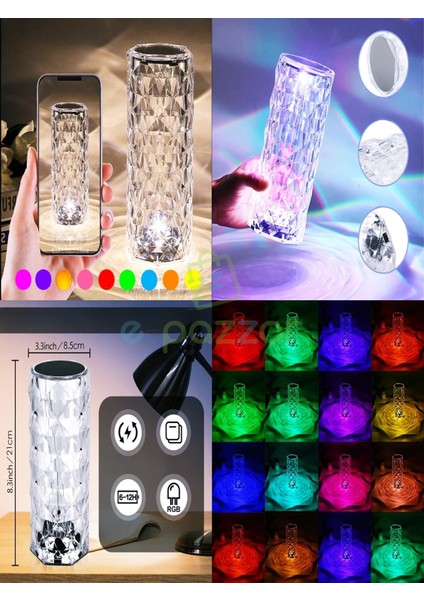 16 Renk 4 Mod Diamond Aydınlatma Masa Lambası Rose Silindir Dokunmatik & Kumandalı USB Şarjlı modelleri