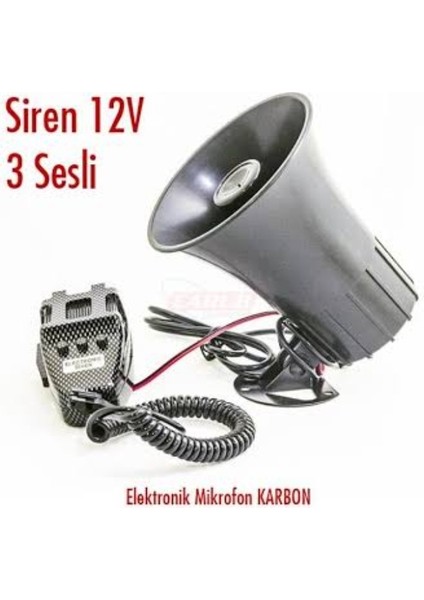 Carub Siren 12V 3 Sesli Elektronik Mikrofon Karbon BR2744001