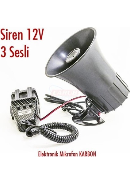 Carub Siren 12V 3 Sesli Elektronik Mikrofon Karbon BR2744001