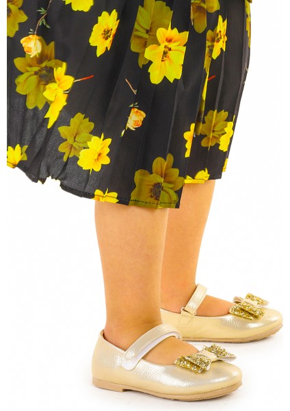 Cırtlı Fiyonklu Kız Çocuk Babet Ayakkabı Ege 200 Vakko Altın modelleri