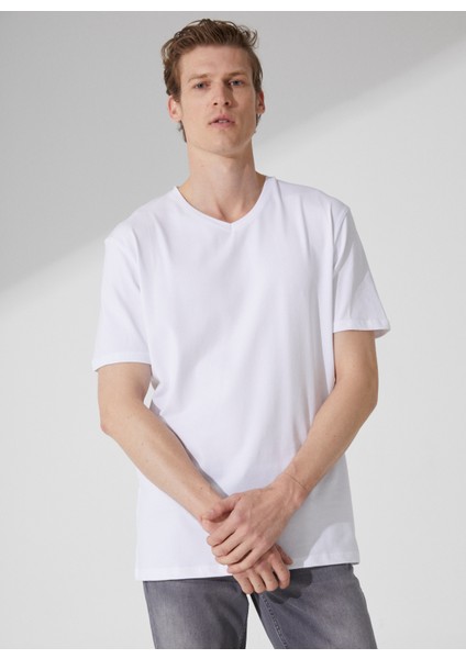 O Yaka Düz Beyaz Erkek T-Shirt TS1014000276