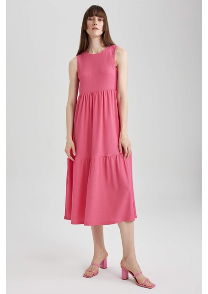 Bisiklet Yaka Kolsuz Midi Volanlı Elbise A8841AX23SM modelleri