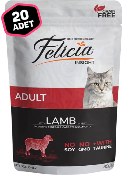 Pouch Tahılsız Kuzulu Yetişkin Kedi Konserve Mama 20 x 85 Gr.