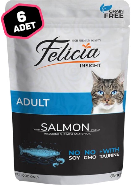 Pouch Tahılsız Somonlu Yetişkin Kedi Konserve Mama 6 x 85 Gr.