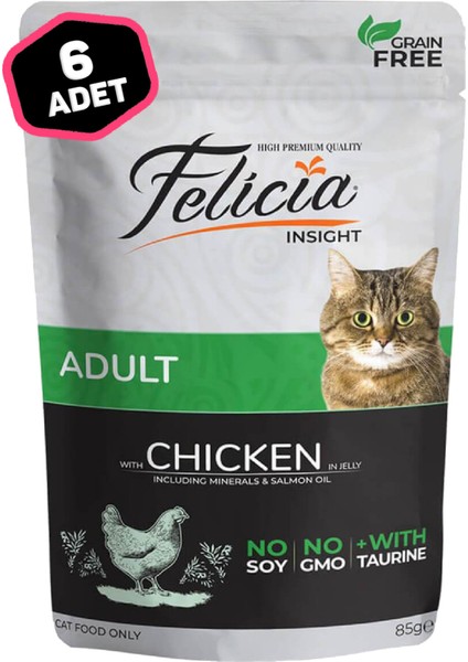 Pouch Tahılsız Tavuklu Yetişkin Kedi Konserve Mama 6 x 85 Gr.