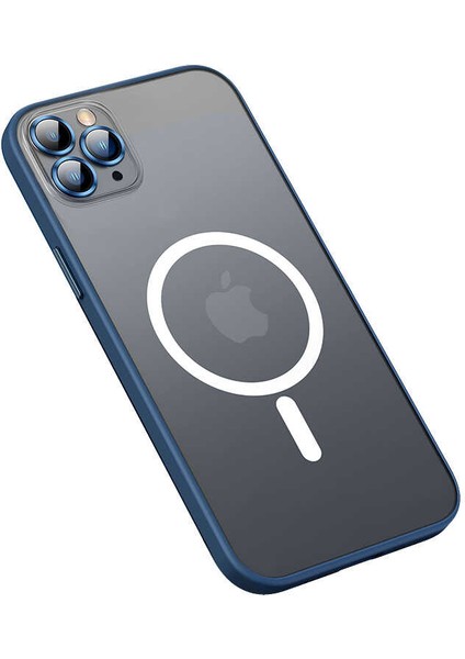 Apple iPhone 13 Pro Max Kılıf Mokka Tacsafe Lens Korumalı Hassa Tuş Mat Yüzey Lacivert