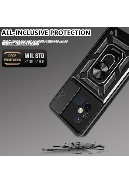 Casestreet Xiaomi Redmi 12C Kılıf Sert Silikon Tank Aramid Sürgülü Vega Yüzüklü Kırmızı