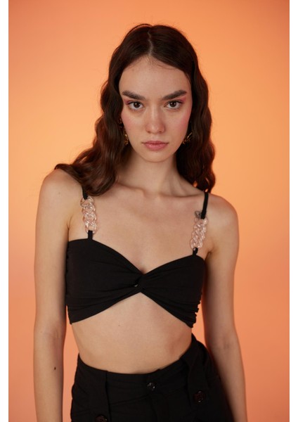 Koton Kumaş Şeffaf Rise Zincir Detaylı Bluz Siyah fiyatları