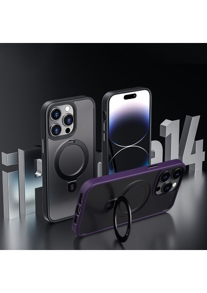 iPhone 14 Pro Max Uyumlu Wiwu ZMM-010 Magsafe Şarj Özellikli Mat Transparan Standlı Kapak Kılıf