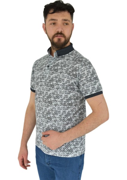 Erkek Polo Yaka Dijital Baskılı Tişört Waffle 2372 BGL-ST02797
