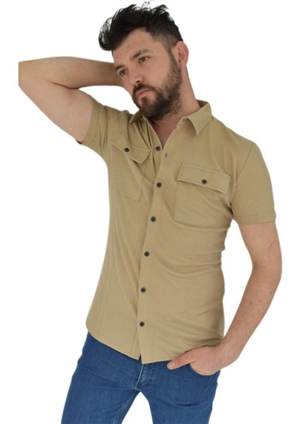 Erkek Polo Yaka Cepli Dügmeli Tişört Waffle 2362 BGL-ST02798