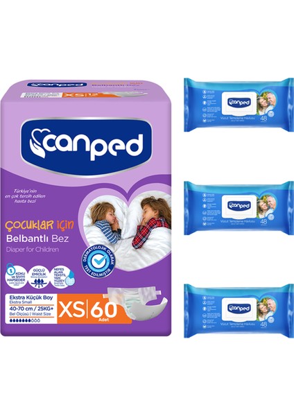 Belbantlı Hasta Bezi Extra Küçük XS 60 Adet + Vücut Temizleme Mendili 3 Paket
