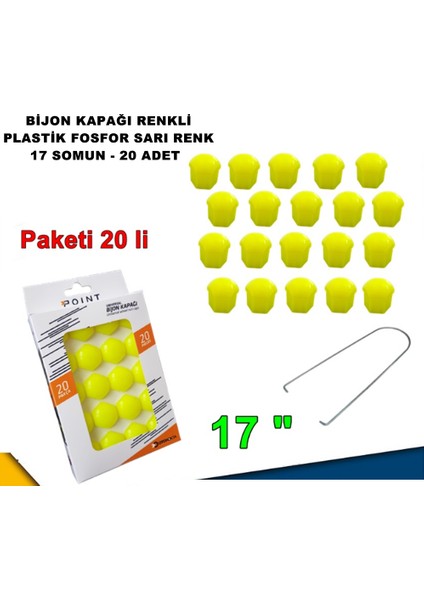 Renkli Bijon Kapağı Plastik Fosfor Sarı Renk Altıgen 17 mm Bijon Uyumlu 20 Adet - Caraks